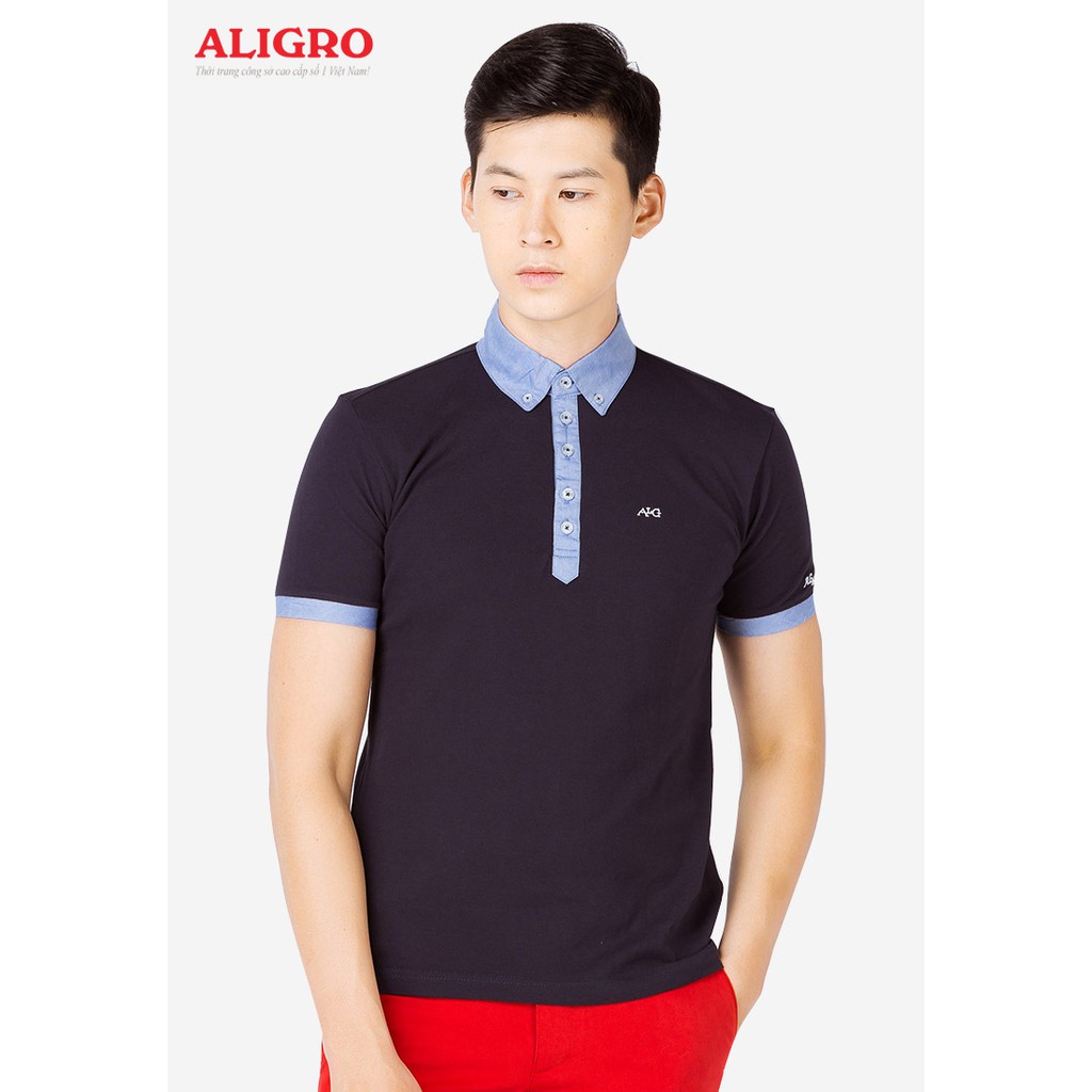 Áo Thun Polo Nam, Áo Phông, Áo Thun Cổ Bẻ Cộc Tay Trơn Màu Xanh Tím Than Chất Liệu Vải Mềm Nhẹ, Dáng Ôm Aligro Algplo11