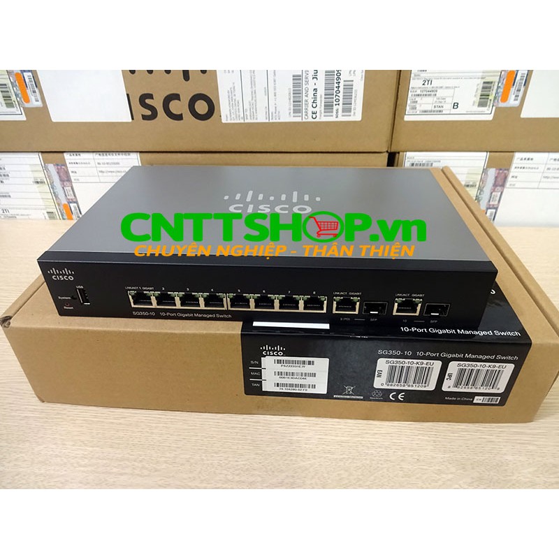 SG350-10 Bộ chia mạng Switch Cisco 8 cổng 10/100/1000, 2 combo mini-GBIC ports