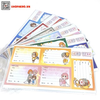 Sét 30 nhãn vở Hero Team có keo dán sẵn trang trí sổ tay