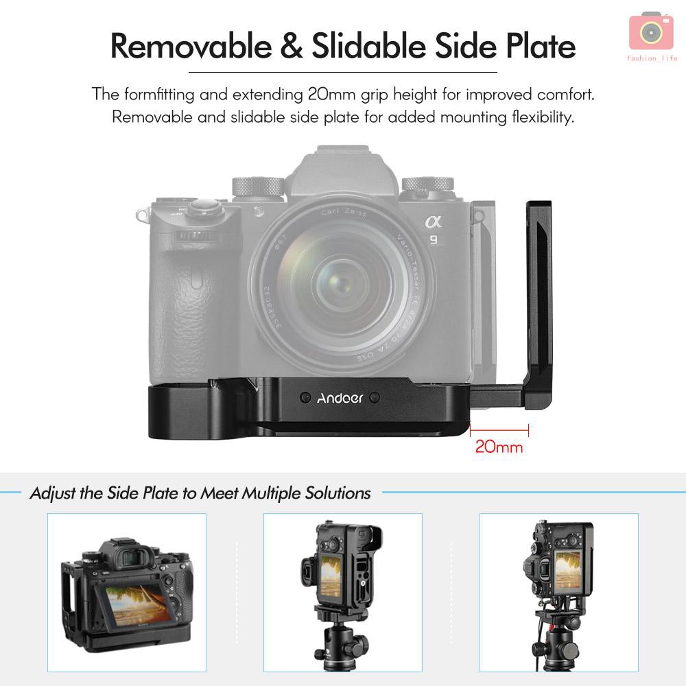 Andoer L-shaped Aluminum Alloy Quick Release Plate L Bracket Plate Quick Release Baseplate with Side Plate for Sony A7III A7MIII A7RIII A9 ILDC cameras