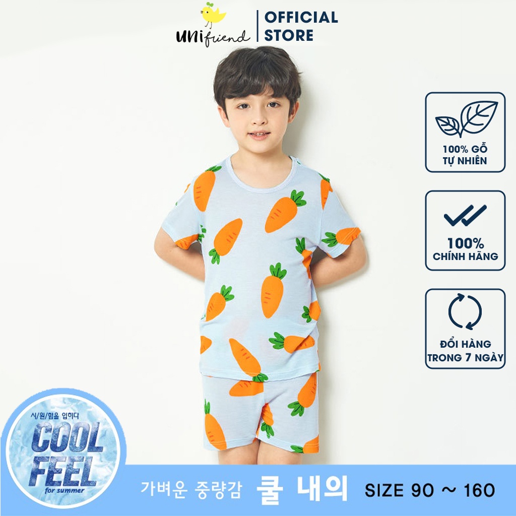 Đồ bộ ngắn tay quần áo Cool Feel mịn siêu mỏng mát mặc nhà mùa hè cho bé trai Unifriend Hàn Quốc U3044