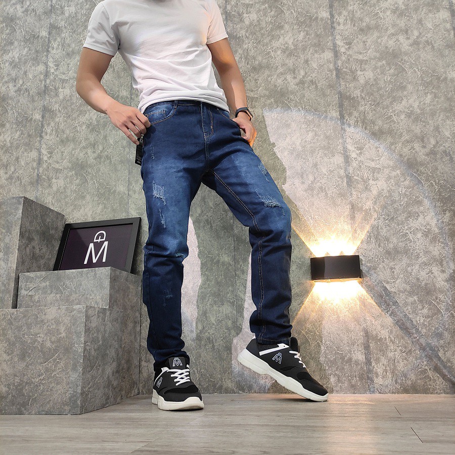 [Mã SKAMSALEP6 giảm 10% TỐI ĐA 100K đơn150K] Quần jean nam xanh đen ống suông cào rách TL150 Shop Thành Long | BigBuy360 - bigbuy360.vn