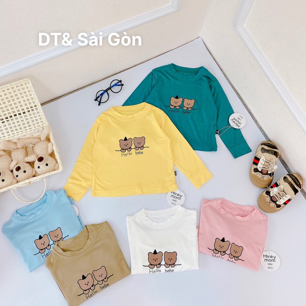 Áo Dài Tay Vải Thun Lạnh In Hình Gấu Không Bai Không Xù