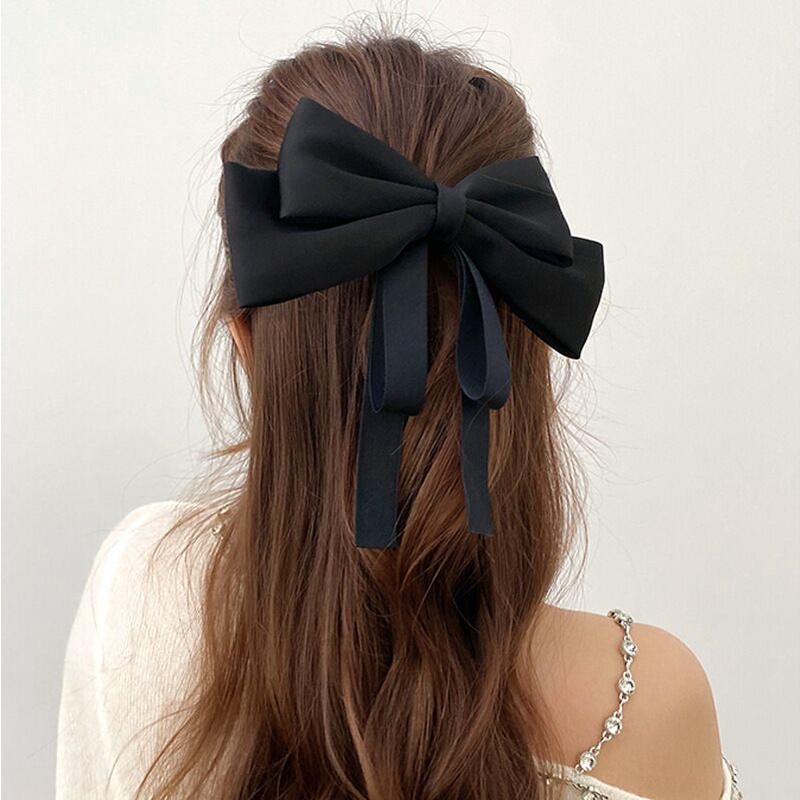 Kẹp Tóc Nơ Satin Dài Cỡ Lớn Thời Trang Xinh Xắn