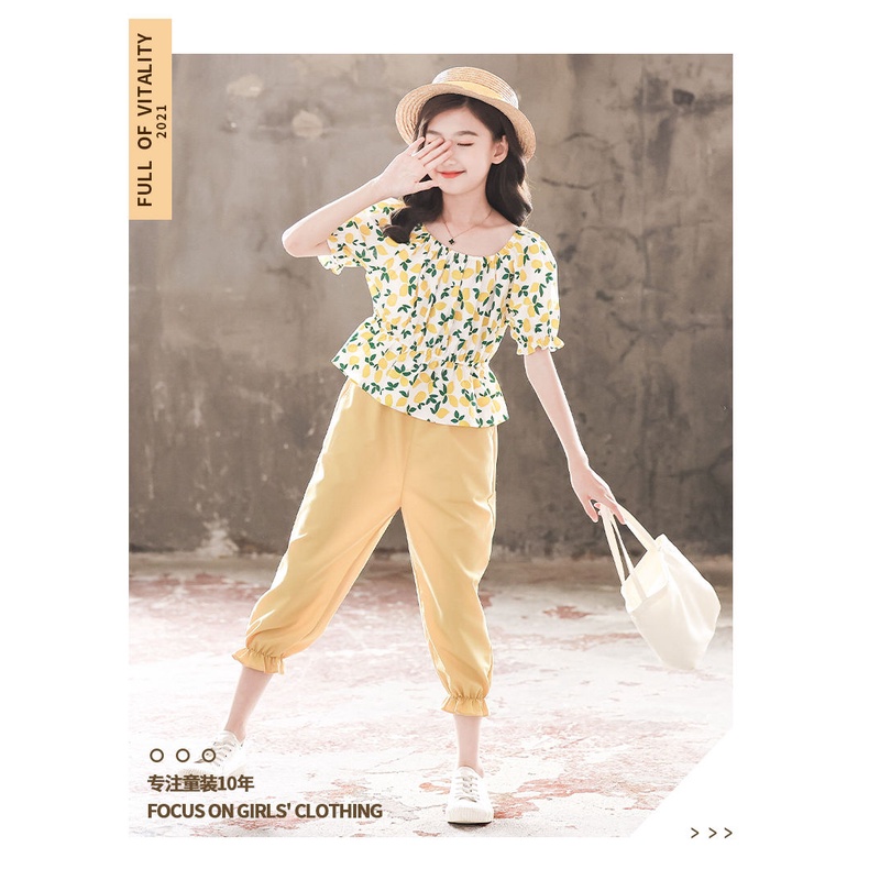 Bộ Đồ Thể Thao Hai Mảnh Áo Thun Tay Ngắn Phong Cách Mới Mùa Hè Dành Cho Bé Gái 3-5-8-10-12-13 Tuổi