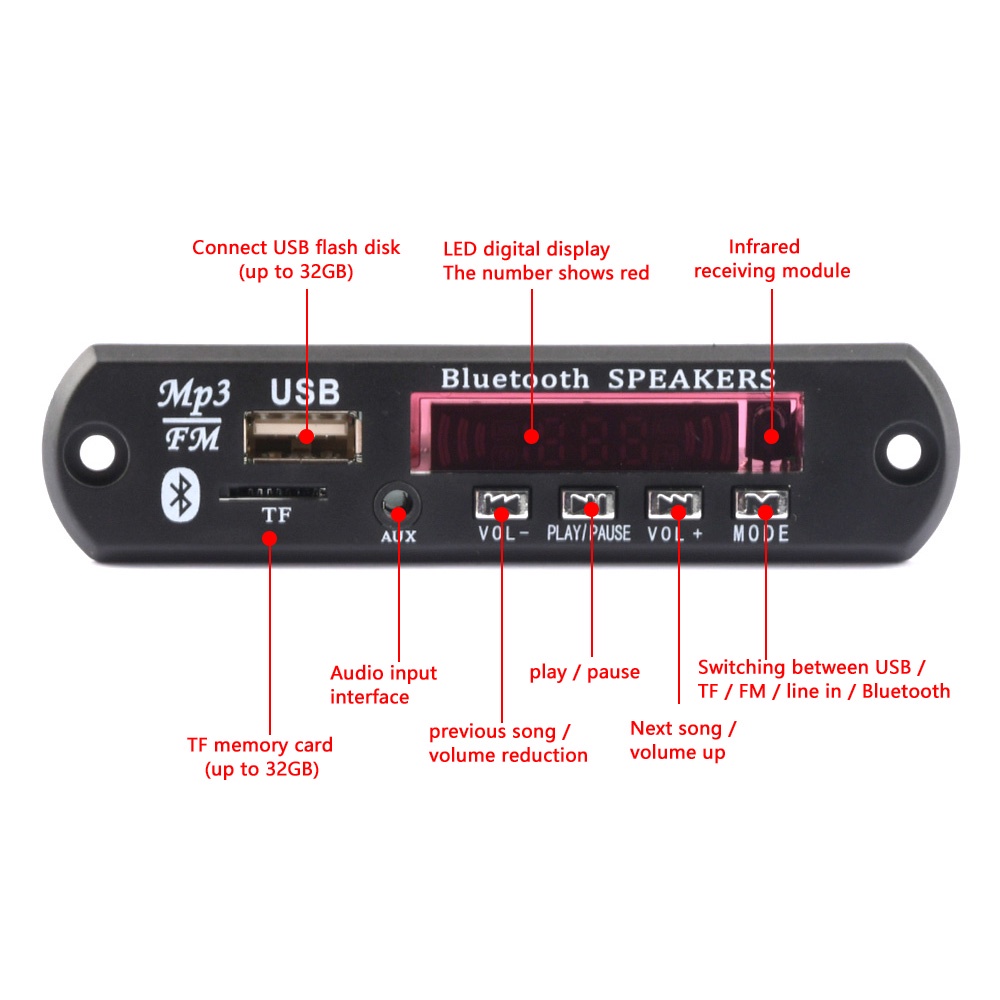 Bảng mạch giải mã nguồn ZIQQUCU bluetooth 5.0 MP3 2 * 40W/ 3W FM DC12V tiện lợi