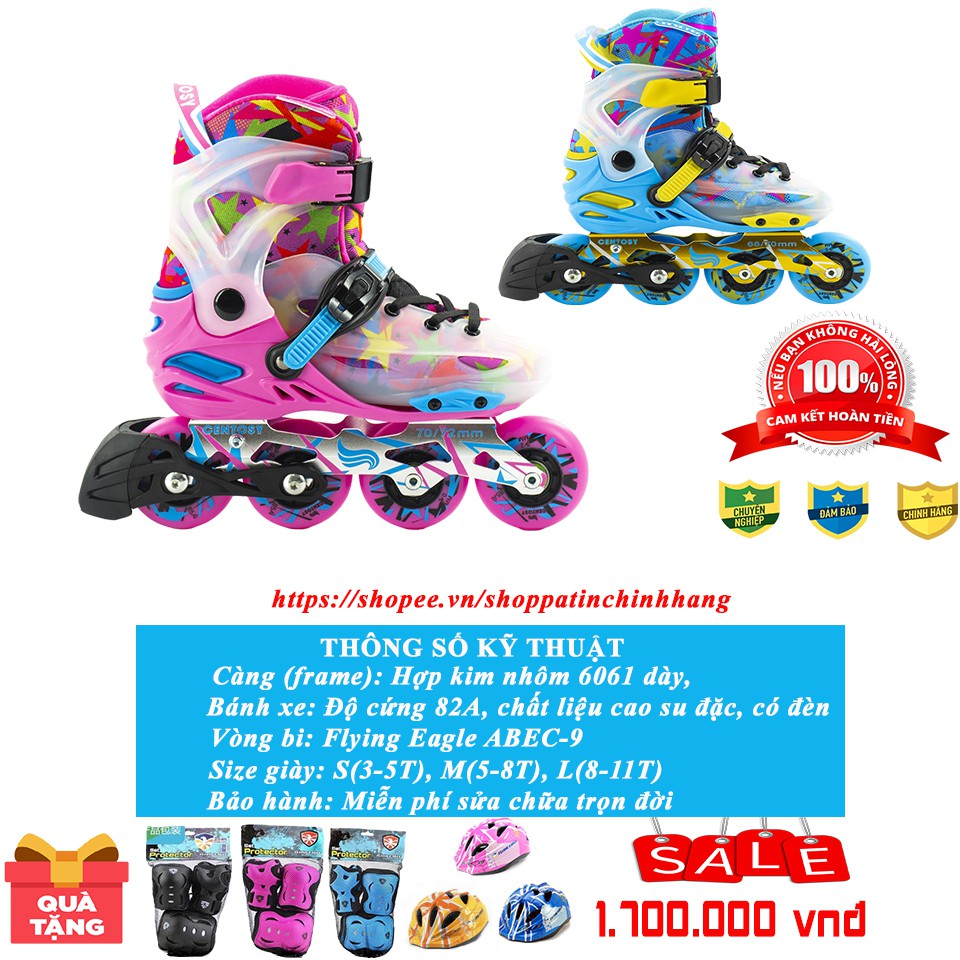 Giày Patin Centosy Kid Pro 1, tặng bảo hộ, túi, nón cao cấp