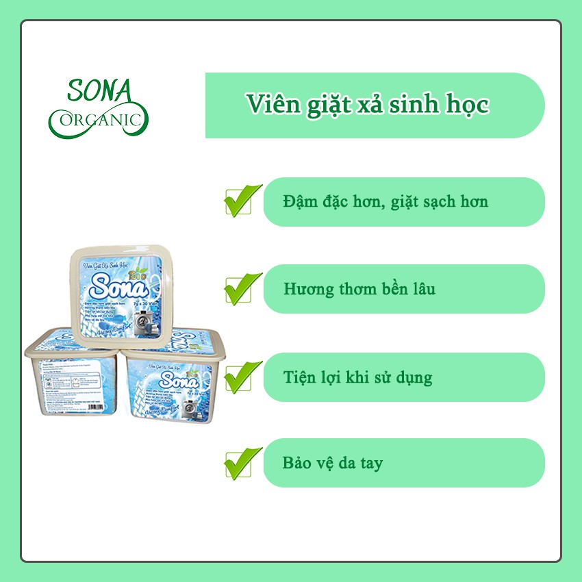 Viên giặt xả quần áo 2 trong 1 Sona, Viên giặt tẩy quần áo, Viên giặt đồ an toàn cho da siêu sạch