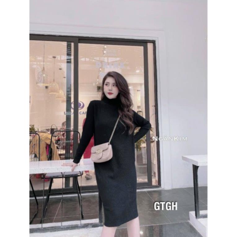 Váy len tăm, đầm len tăm cổ lọ 3 phân, dáng suông