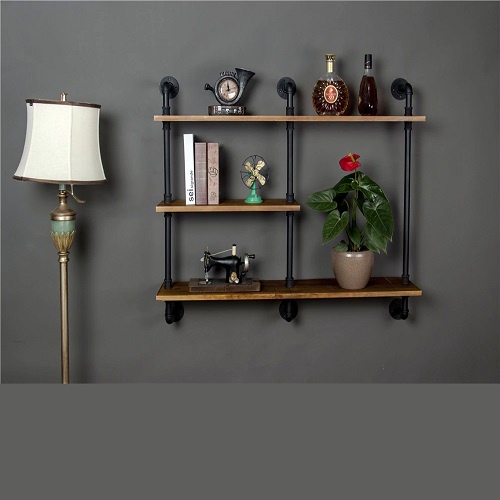 Kệ ống nước Kệ treo gắn tường kiêm giá treo quần áo 20x80x30cm Chất liệu gỗ , ống sắt 3ly cứng cáp trang trí quán