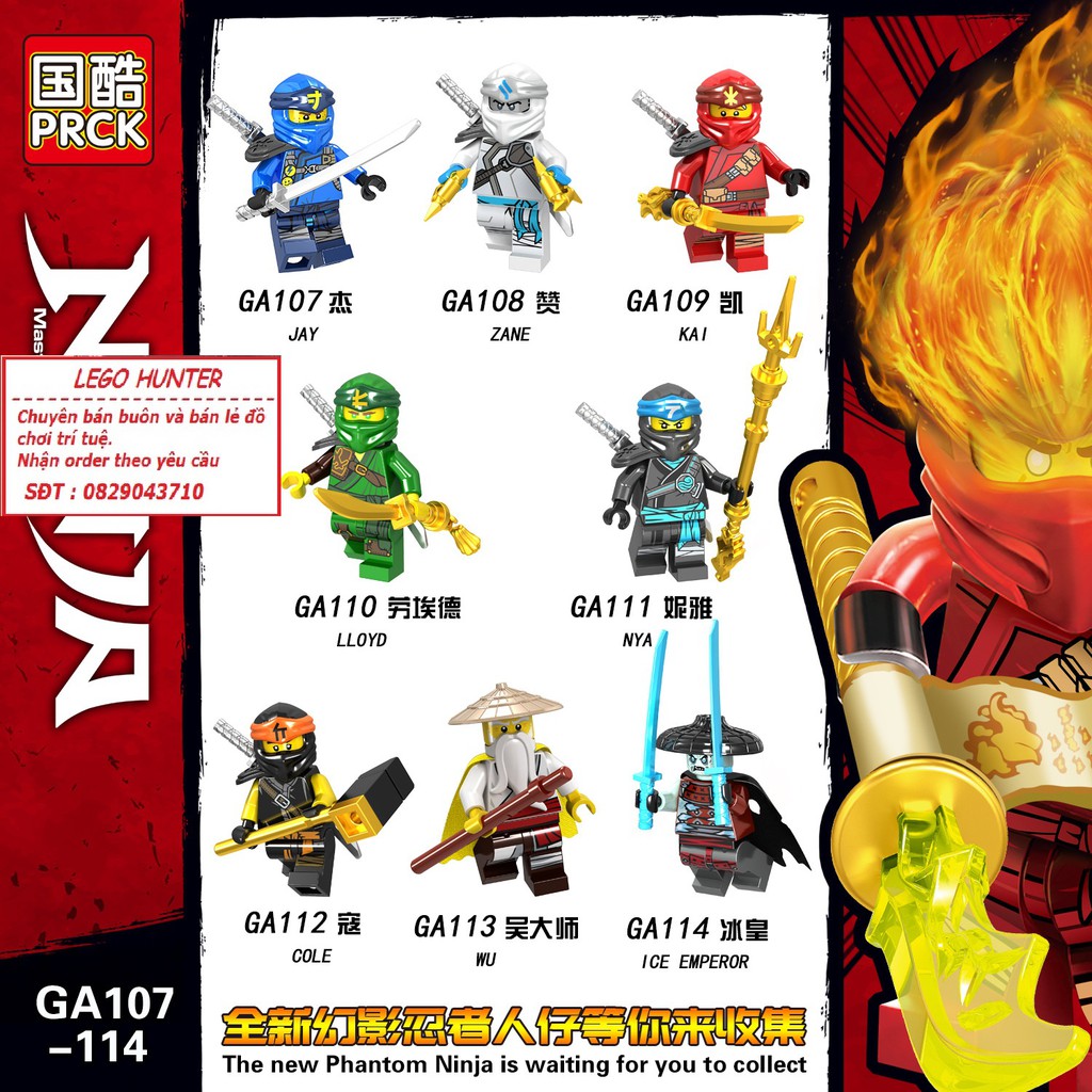 Lego Ninjago minifigures Nhân vật New Phantom Ninja Zay Kai Zane LLoyd Nya Cole Wu Ice Emperor GA 107 - 114