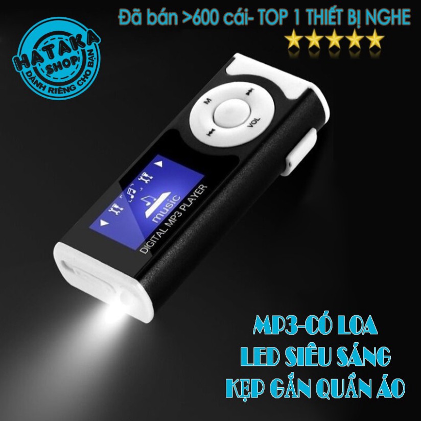 Máy nghe nhạc mp3 màn hình LCD có loa kẹp gắn quần áo tặng tai nghe và dây sạc