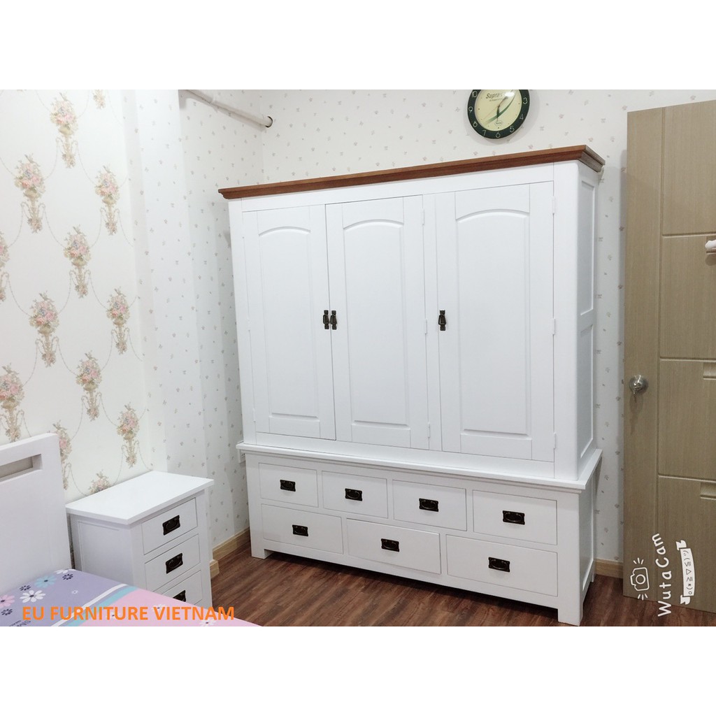 Tủ áo 4 buồng gỗ sồi Mỹ sơn trắng 1m8
