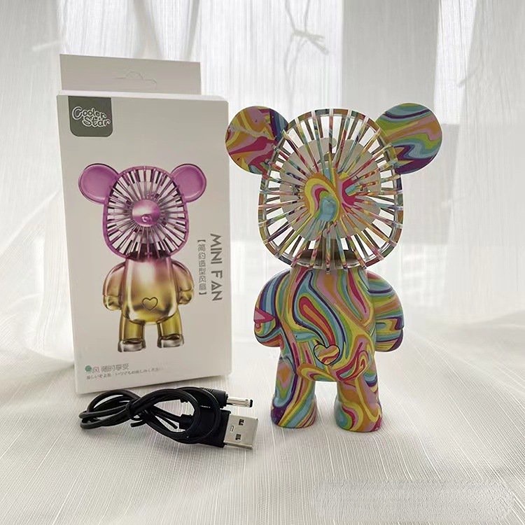 Quạt mini sạc USB mạ điện để bàn hình gấu ba tốc độ điều chỉnh nhiều màu sắc tùy chọn