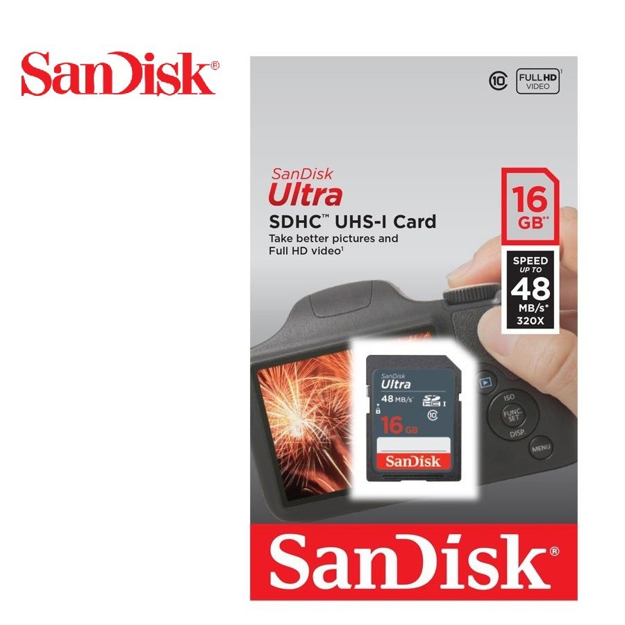 Thẻ nhớ SD Sandisk 16Gb Class 10 Read 48MB dùng cho máy ảnh, máy quay - Bảo hành chính hãng 60 tháng | BigBuy360 - bigbuy360.vn
