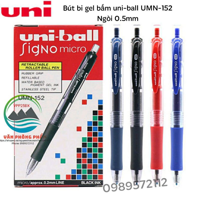 Bút uni-ball signo UMN-152-bi nước bấm ngòi 0.5mm.