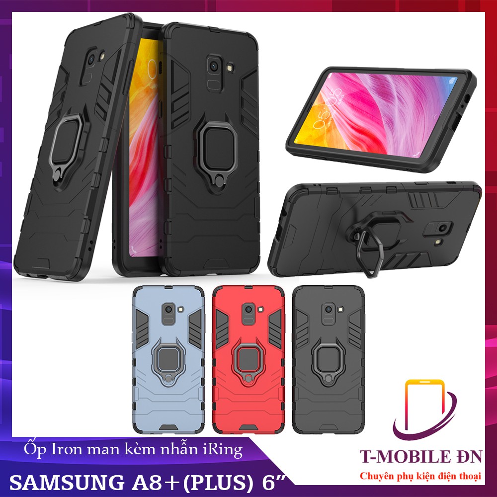 Ốp lưng Samsung A8+ / A8 Plus iron man chống sốc kèm nhẫn iring chống xem video bảo vệ camera