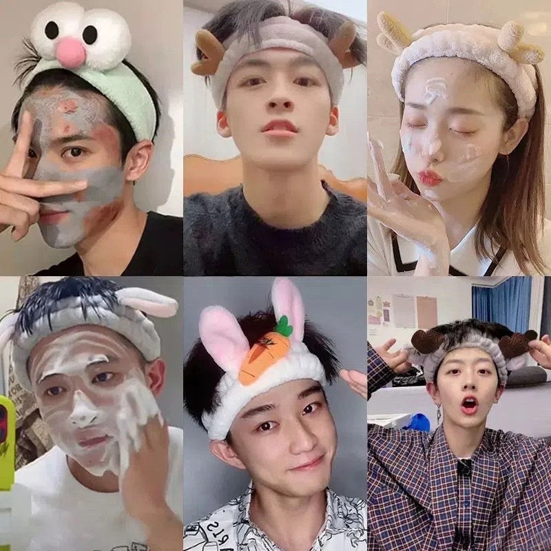 Băng đô rửa mặt cute bờm cài tóc turban dễ thương tai thỏ mèo tuần lộc gấu vải nhung nơ cho bé gái nam nữ nhiều màu
