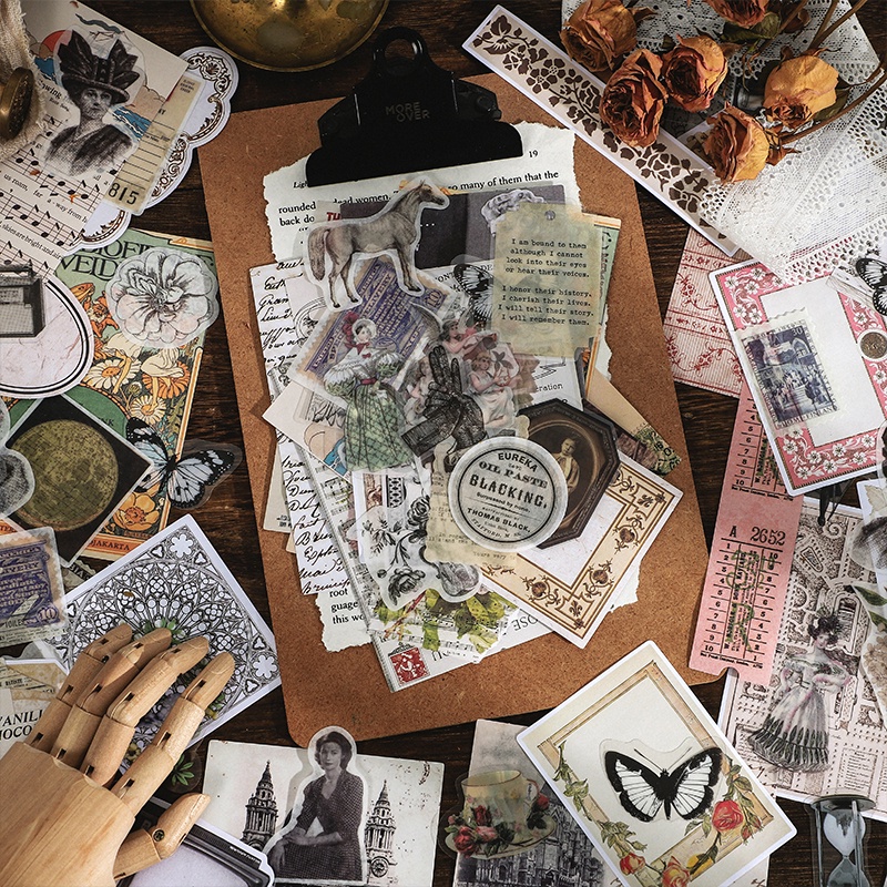 Set 100 Miếng Dán Trang Trí Sổ Tay/ Album Ảnh Phong Cách Vintage DIY