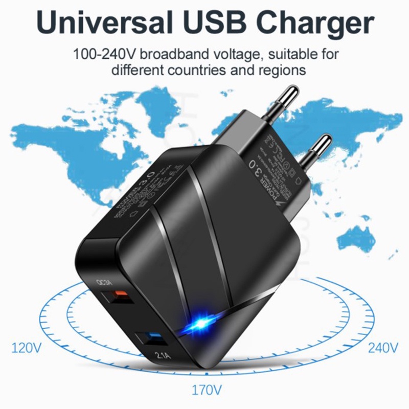 Bộ Sạc Nhanh USB Kép 28W Có Đèn / Qc3.0 + 2.1A US, EU