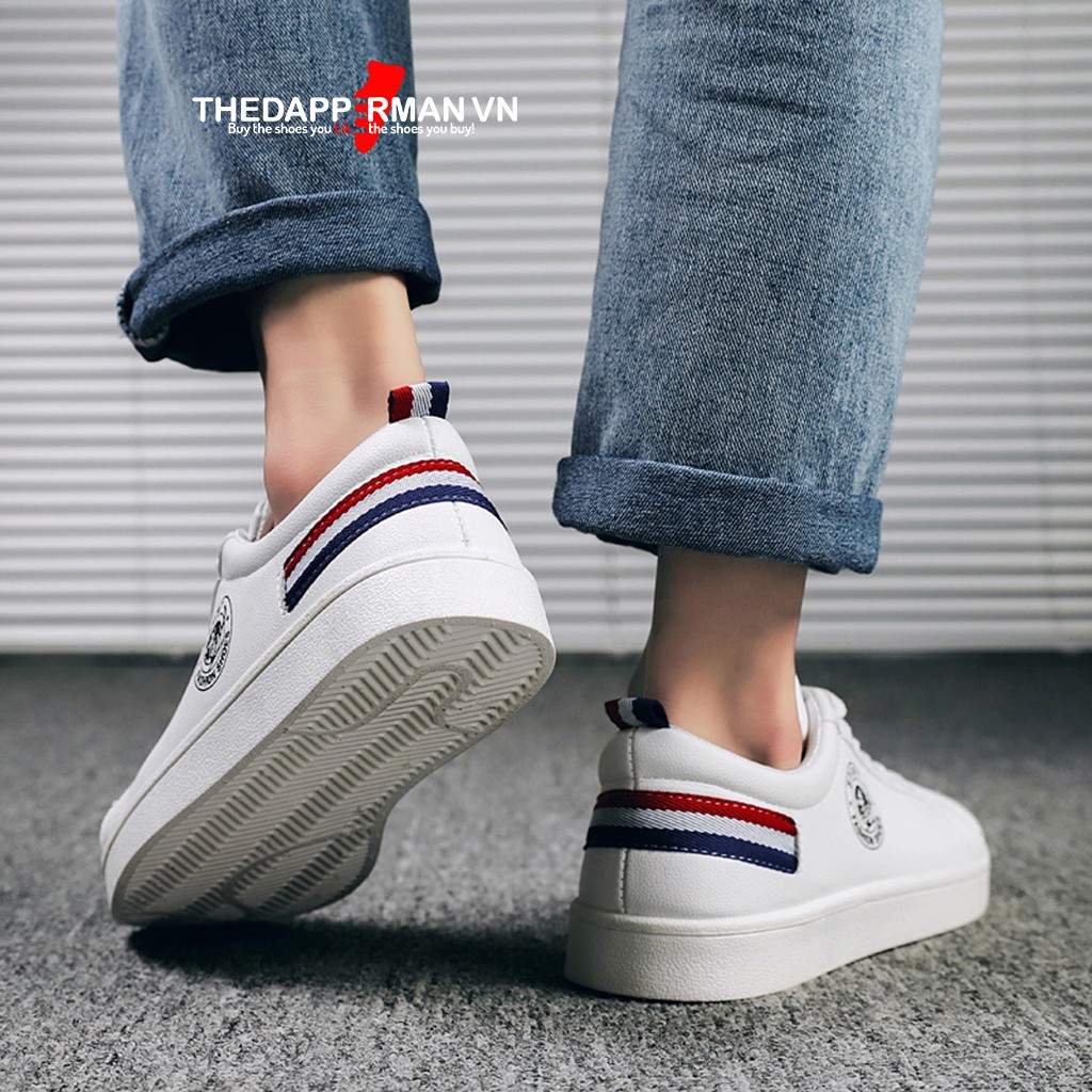 Giày thể thao sneaker nam THEDAPPERMAN TDM7635 chất liệu da, đế cao su nhiệt, siêu êm, phù hợp chạy bộ, màu trắng gót đỏ