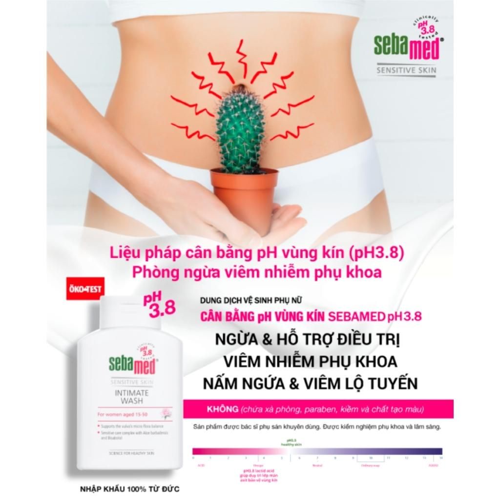 Dung Dịch Vệ Sinh Phụ Nữ Sebamed Feminine Intimate Wash pH3.8 Làm Sạch Nhẹ Nhàng, Cân Bằng Hệ Vi Sinh Tốt (200ml/Hộp)