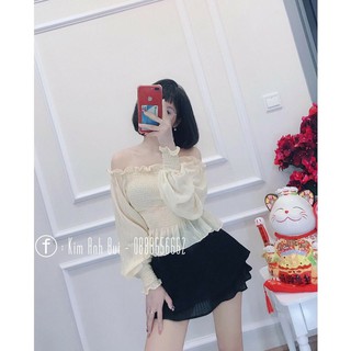 Áo Voan Trễ Vai Tay Bồng