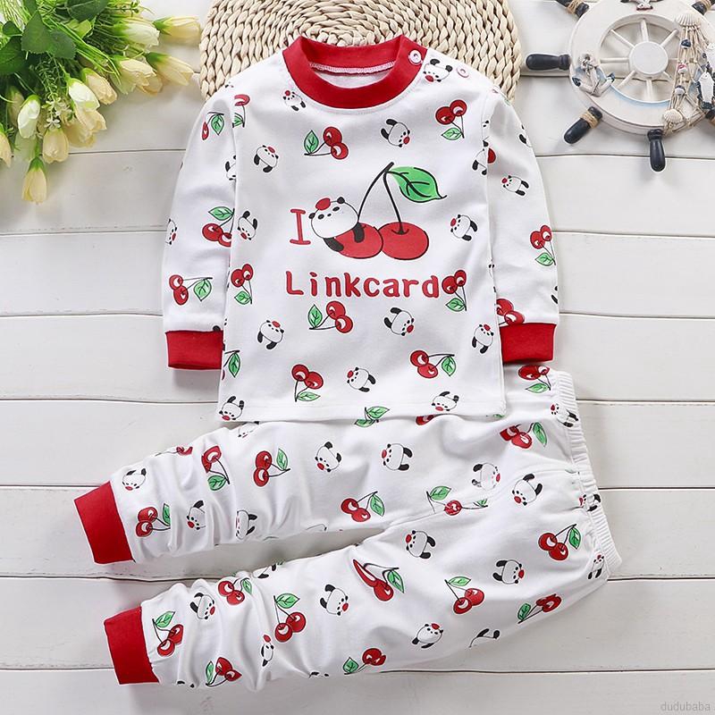 Bộ đồ ngủ pajamas gồm áo tay dài và quần dài in hình hoạt hình dành cho bé trai bé gái từ 0 đến 5 tuổi