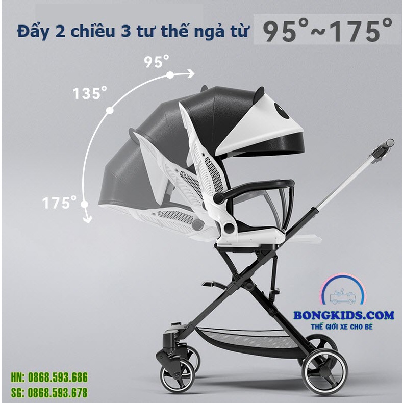 Xe đẩy gập gọn cao cấp Playkids X6-3, đẩy 2 chiều 3 tư thế ngồi, ngả, nằm cho bé từ sơ sinh - 6 tuổi, dáng xe cao