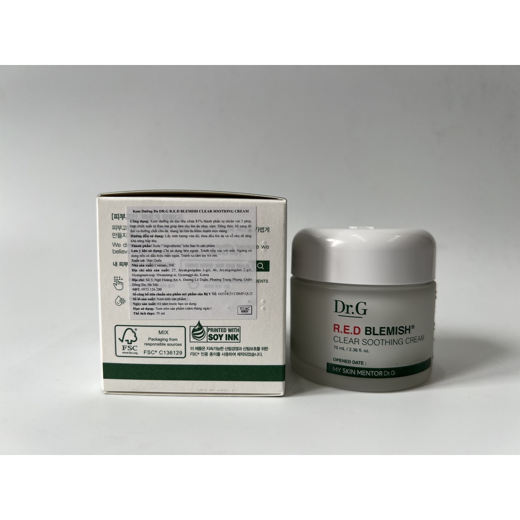 Dr.g Kem dưỡng ẩm và phục hồi sâu cho da Dr.G R.E.D Blemish Clear Soothing Cream 70ml