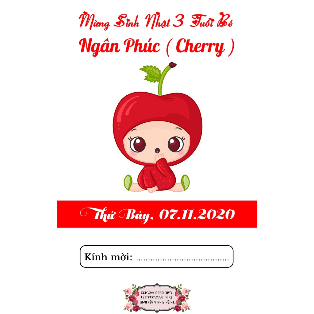 Thiệp sinh nhật hình cherry - in từ 30 thiệp