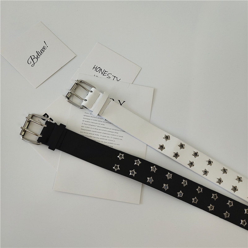 Thắt lưng lỗ đôi họa tiết ngôi sao màu trắng thời trang phong cách punk độc đáo