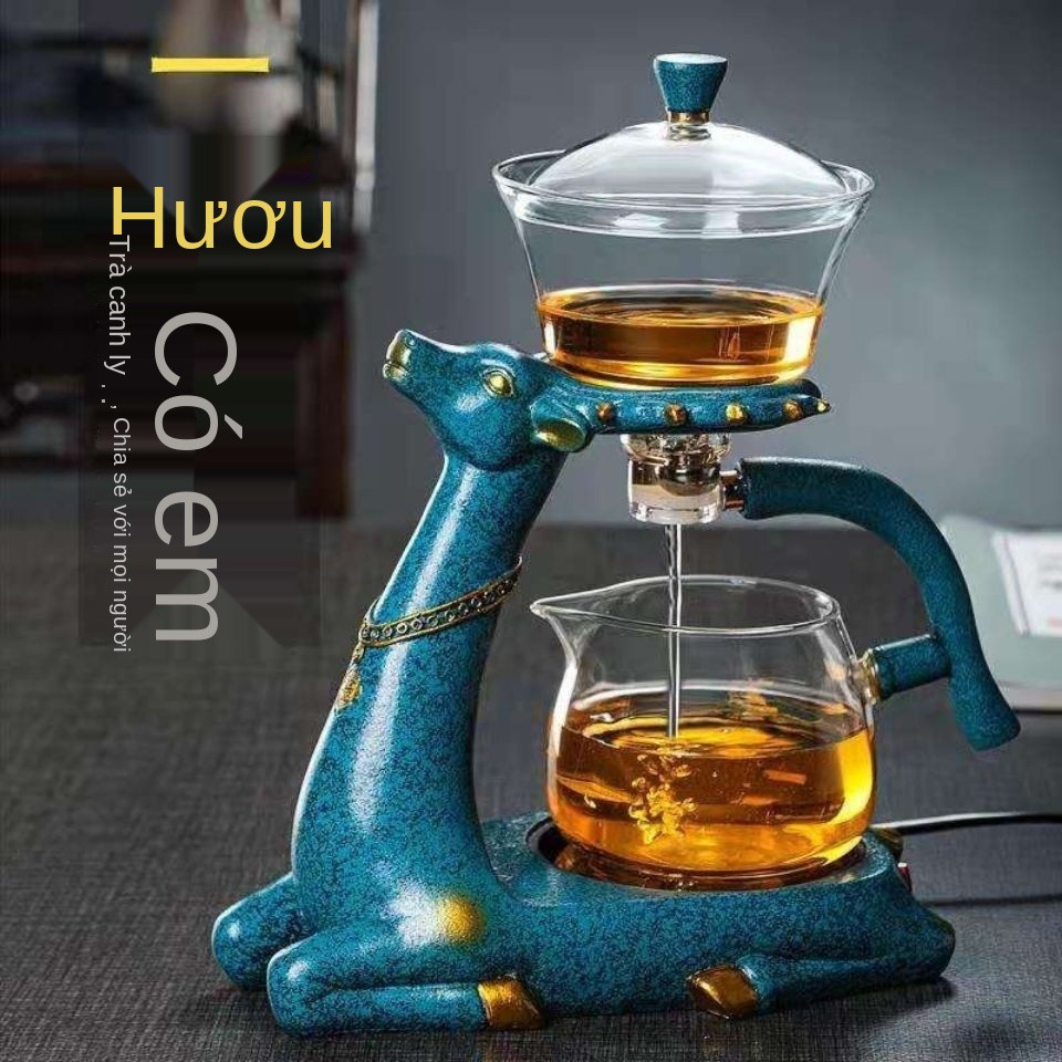bộ ấm trà thủy tinh kung fu tự động trong suốt máy pha chịu nhiệt đơn giản lười sáng tạo gia dụng