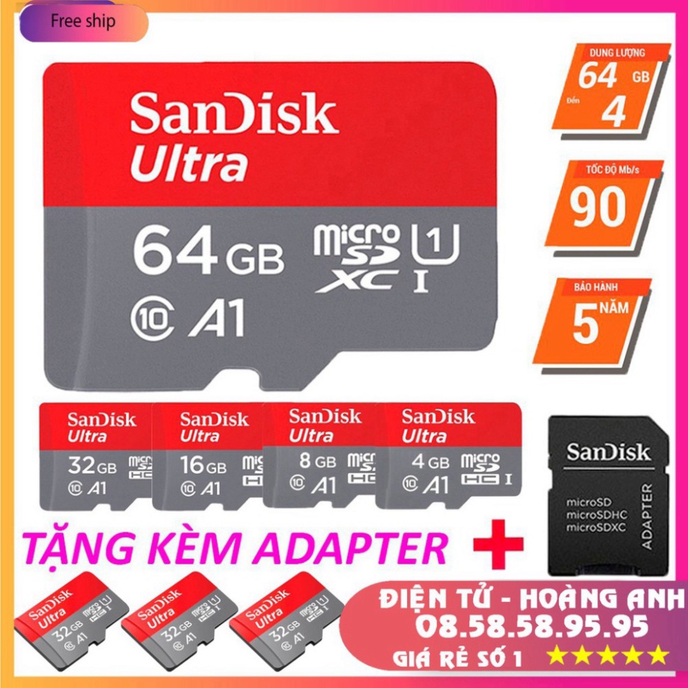 Thẻ nhớ sandisk 64GB /32Gb/16GB/8GB dùng điện thoại, máy ảnh - Thẻ nhớ tốc độ cao Class 10 Ultra 667x 100MB/s -BH 5 năm