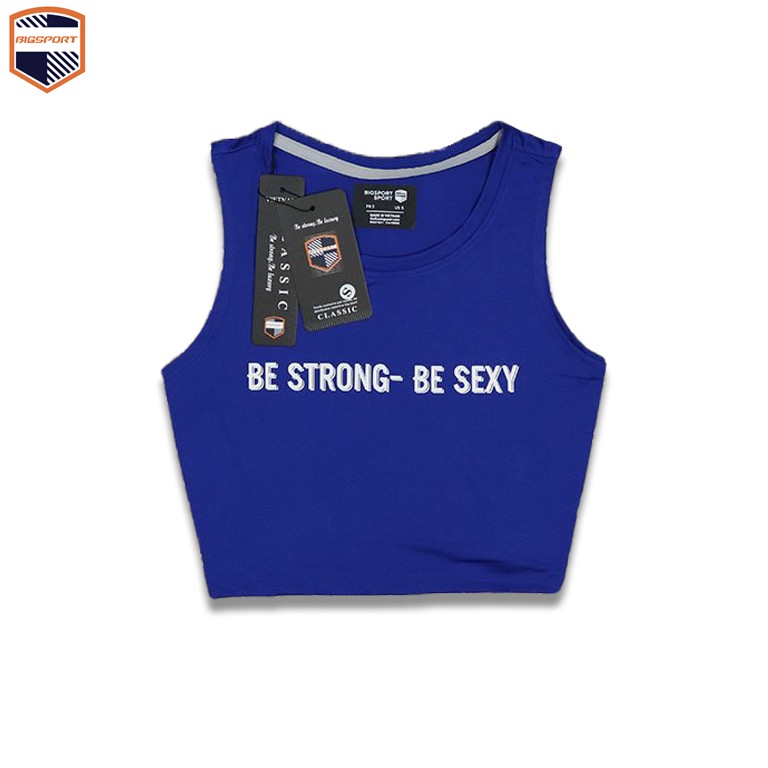 Áo Thun Croptop Ba Lỗ Nữ Thể Thao Sát Nách Form Rộng Tập Gym Yoga In Chữ Be Strong - Be Sexy Cao Cấp Big Sport