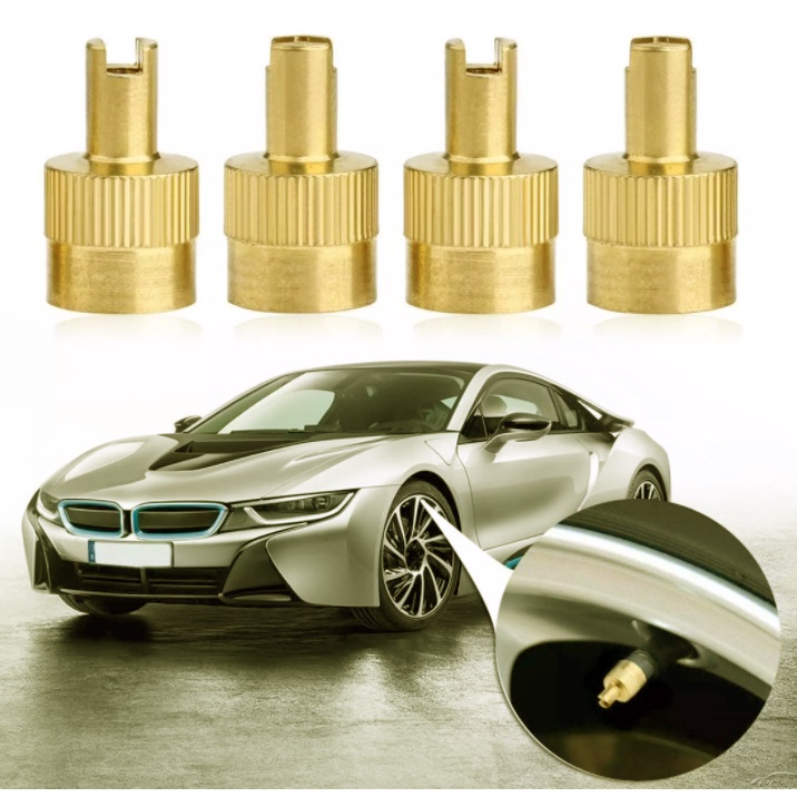 2 Cái Đầu Bịt Van bằng Đồng có rãnh dùng cho van ô tô, van xe máy, nắp van lốp, nắp chống bụi, xì hơi, nút bịt chân van