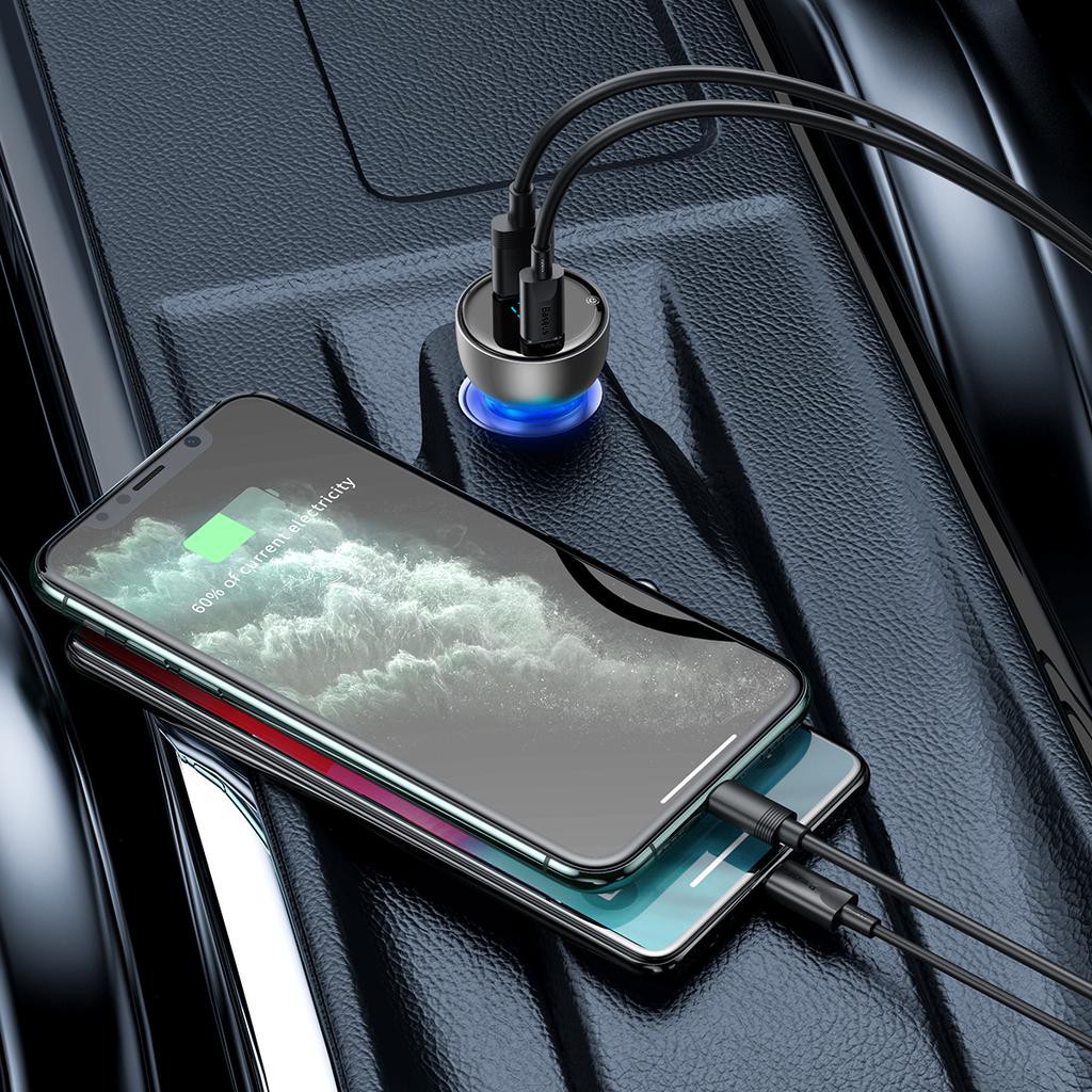 Tẩu Sạc Trên Xe Ô Tô Baseus 65W Hai Cổng USB Hỗ Trợ Sạc Nhanh 4.0 3.0 Cho Huawei SCP IPhone X XS 11 Pro