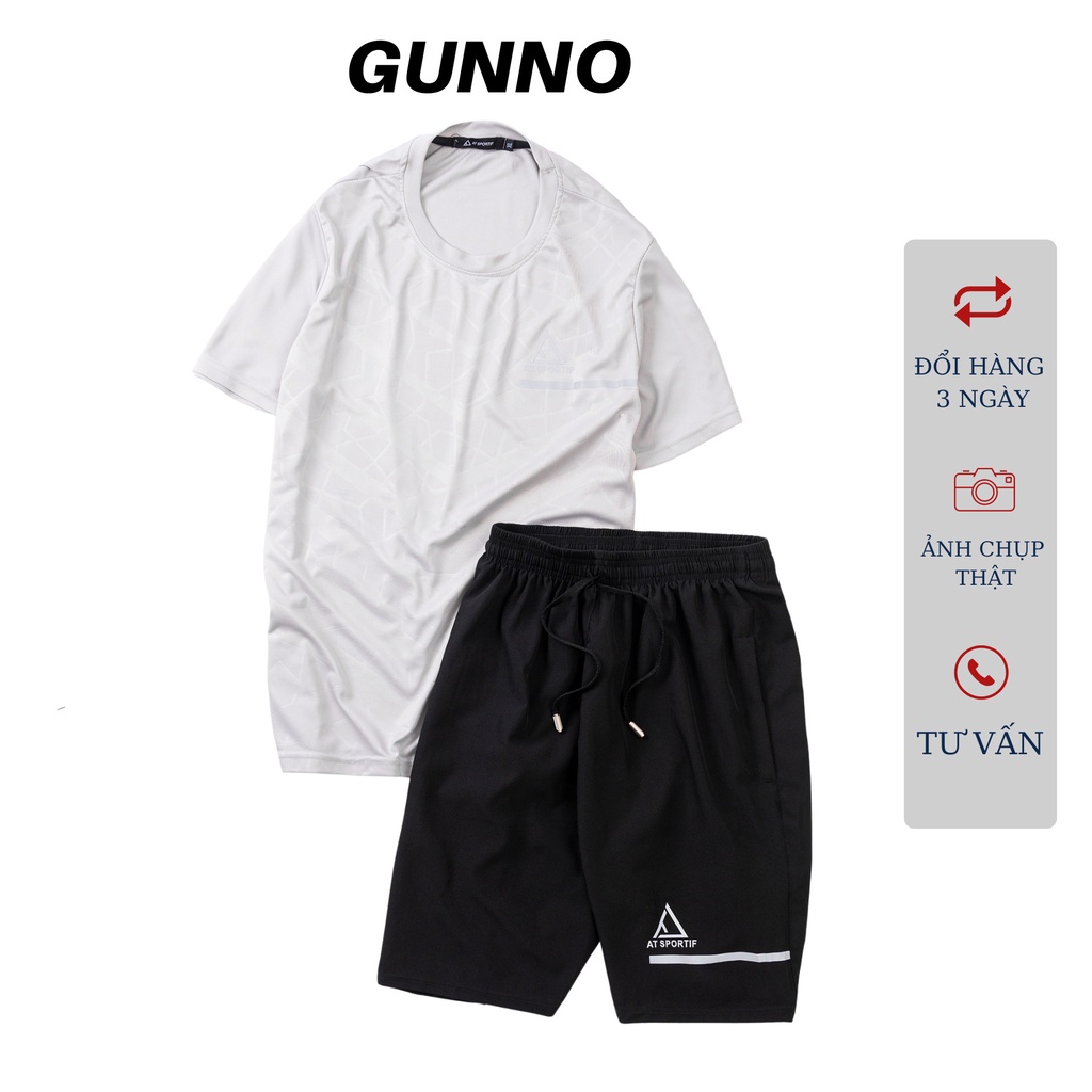 Bộ Thể Thao Nam GUNNO ép vân vải thun lạnh quần dù thoáng mát co giãn năng động thời trang