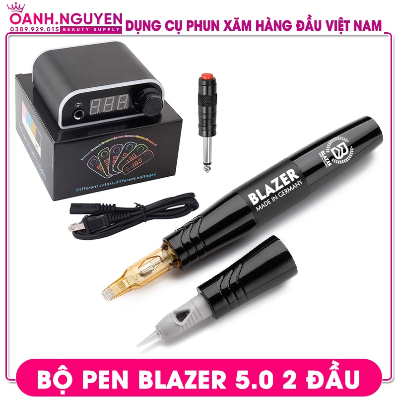 Máy Xăm Pen 5.0 BLAZER 2 Đầu/ Nguồn LED 7 Màu