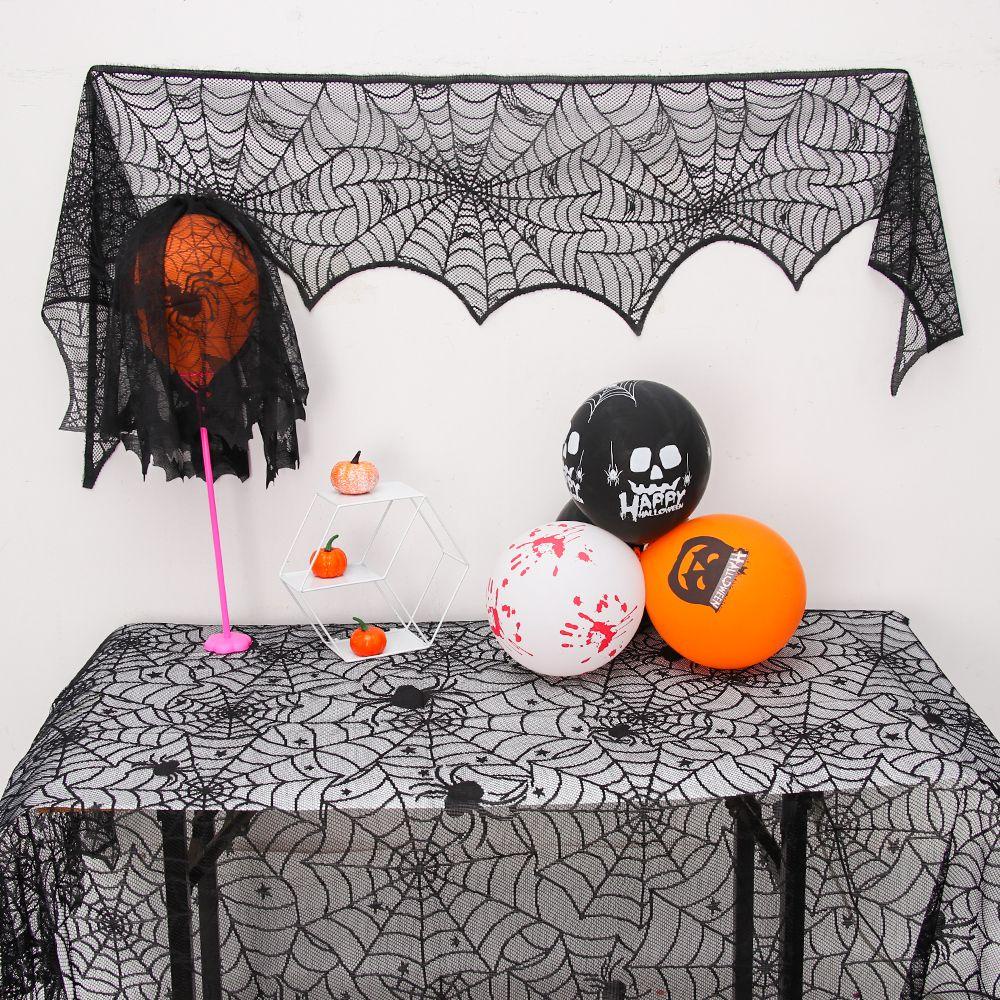 Khăn trải bàn/ quàng cổ/ chụp đèn/ rèm ren mạng nhện hình tròn màu đen trang trí trong nhà/ lò sưởi Halloween/ Lễ tạ ơn