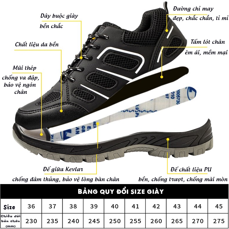 Giày Bảo Hộ Chống Tĩnh Điện ESD (Mã 286) Mũi Thép Chống Đập, Chống Đâm Xuyên, Thoáng Khí, Nhẹ