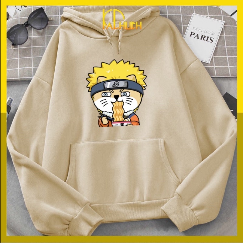 Áo hoodie in naruto ăn mì, vải nỉ bông dỏm cho cả nam nữ mặc cặp được