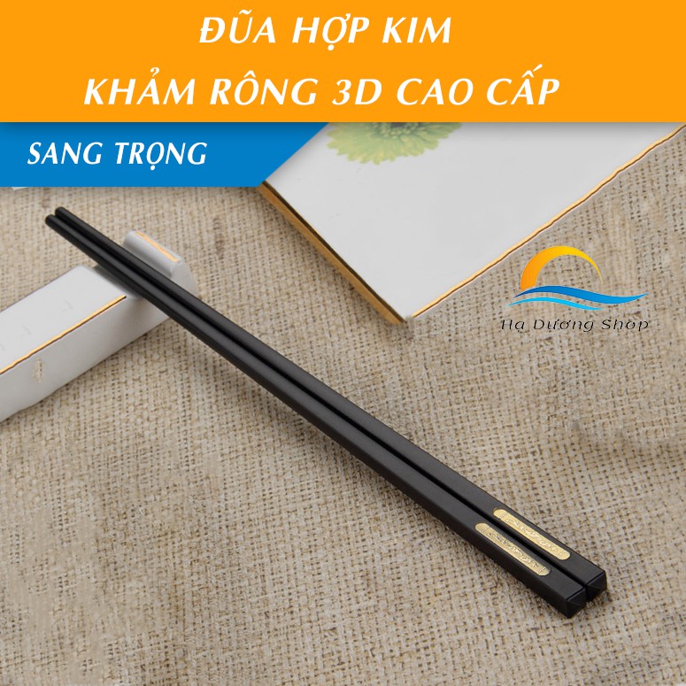 [FLASH SALE 3 NGÀY] Đũa hợp kim HADU khảm rồng 3D chống trơn chống mốc chống cong vênh HDS033 (Hộp 10 đôi)