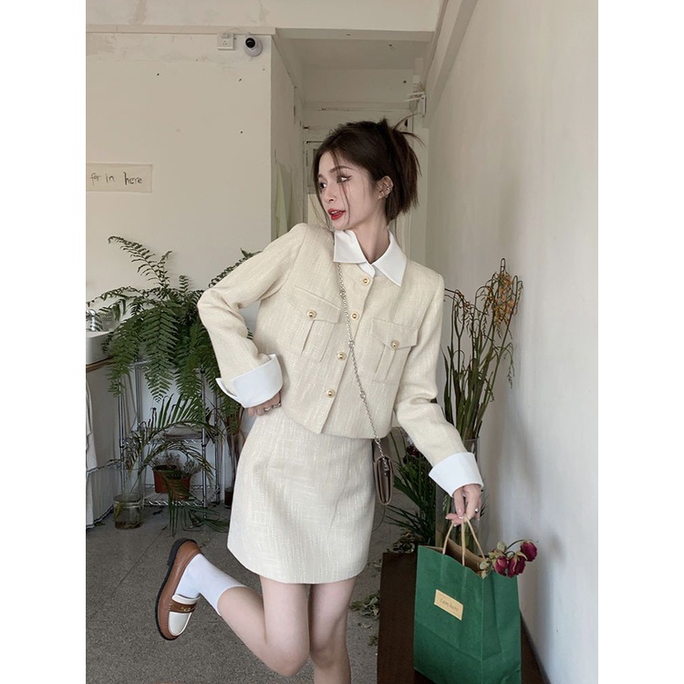 𝒀𝒂𝒏𝒚𝒂𝒏 Set Áo Khoác Tay Dài Và Chân Váy Ngắn Phong Cách Mới Cho Nữ