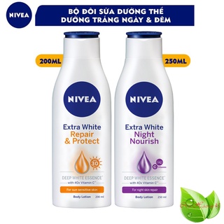 NIvea: Bộ dưỡng thể trắng da Nivea Chai ban ngày 200ml và chai ban đêm 250ml
