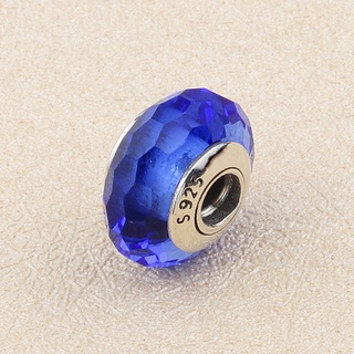 Hạt xỏ bằng bạc 925 phong cách Pandora mặt vát cạnh màu đỏ/xanh lam/hồng/vàng dùng xỏ chuỗi hạt DIY cho nữ