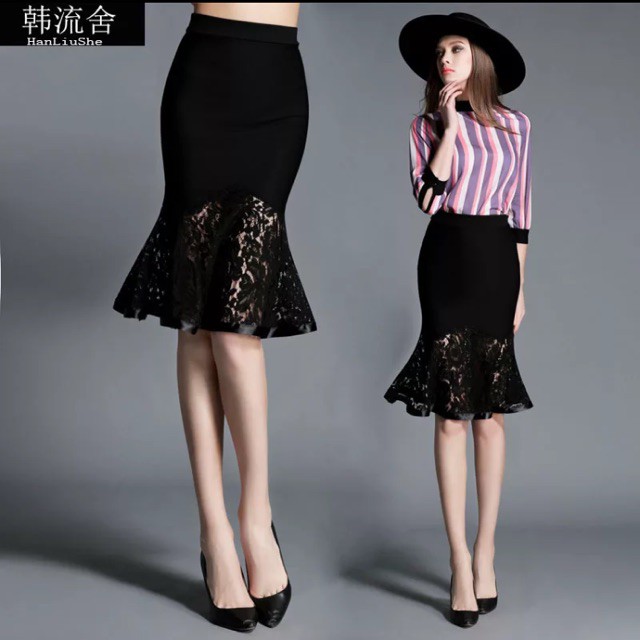 Chân váy đuôi cá bằng ren. Siêu tiểu thư