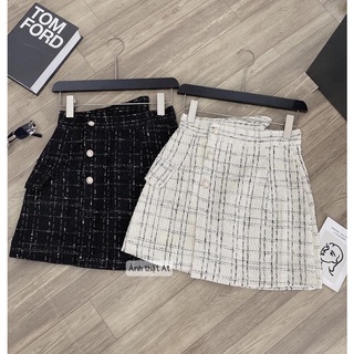 Chân váy dạ tweed kẻ đen trắng