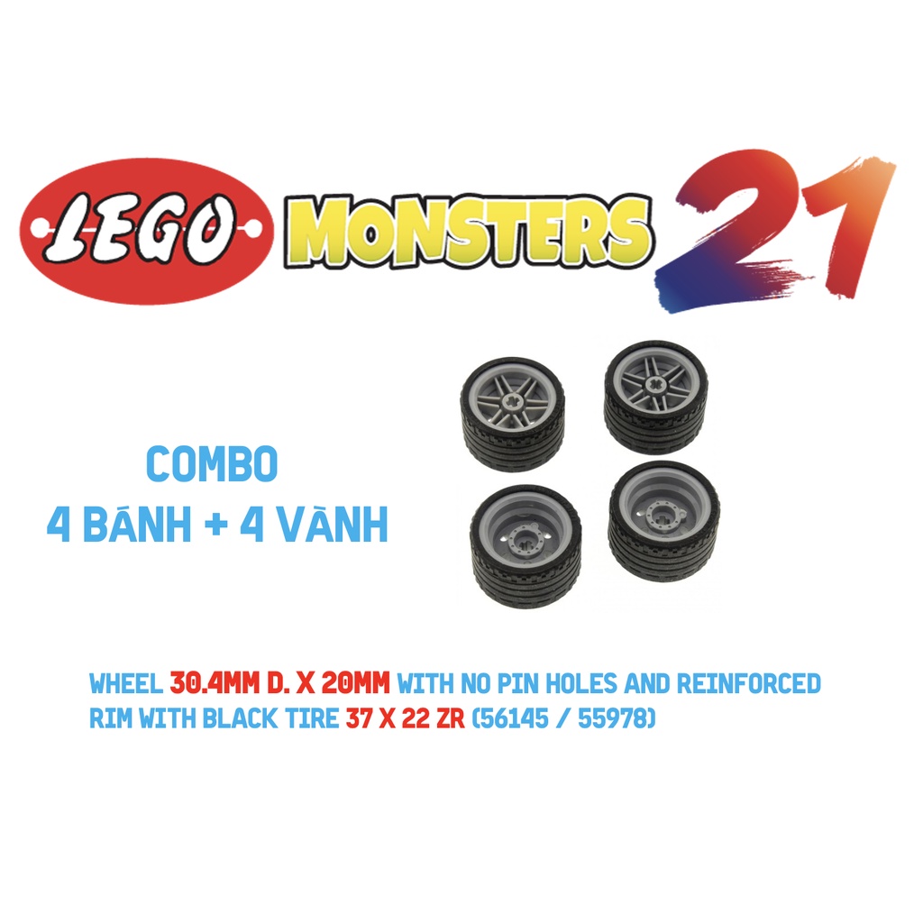 -Lego chính hãng, Bánh xe 30,4 x 20 và vành được gia cố với lốp đen- ID 56145c03