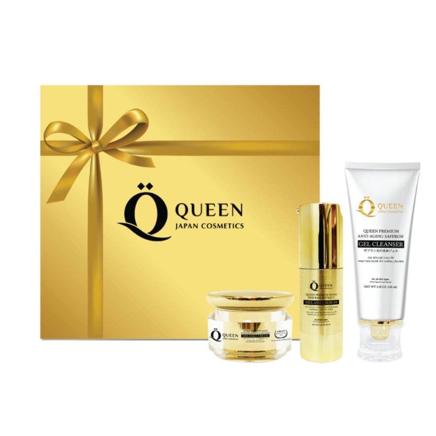 Combo 3 trong 1 dưỡng da_ Kem ngừa nám, tàn nhang_Trắng da, Căng bóng Queen Japan - Bộ Mỹ phẩm ngừa nám Queen Japan